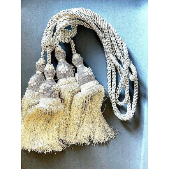 BRUNSCHWIG ET FILS - 2 Pair Curtain Tassel Elegant Drapery White Tie Back 25
